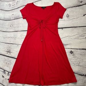EXPRESS red short sleeve midi dress lacing on neckline, size S